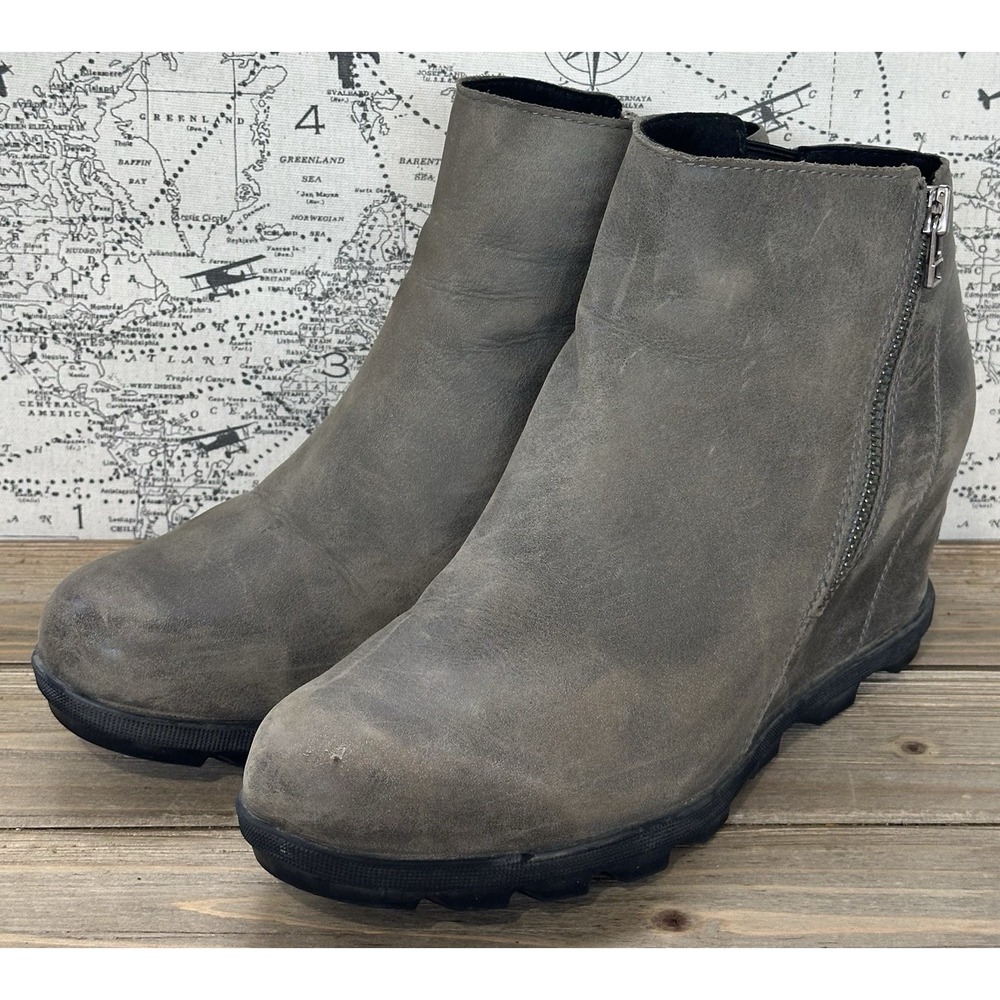 Sorel Joan Arctic Bootie Boots Wedge II Zip Quarry Gray Women's Sz 10 / 41